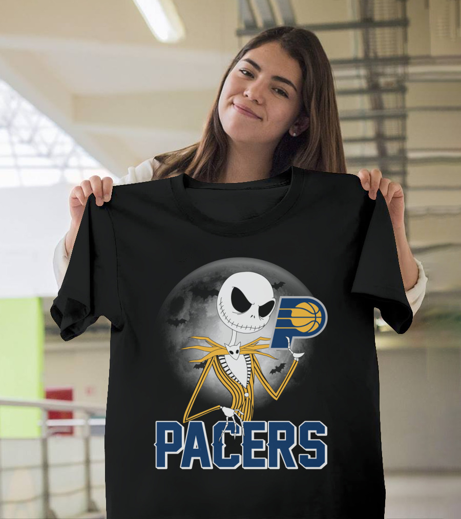 Jack Skellington Halloween Indiana Pacers Basketball Moon Bats T-Shirt