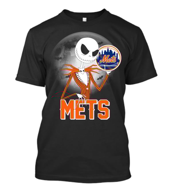 Jack Skellington Mets Baseball Halloween Moon T-Shirt