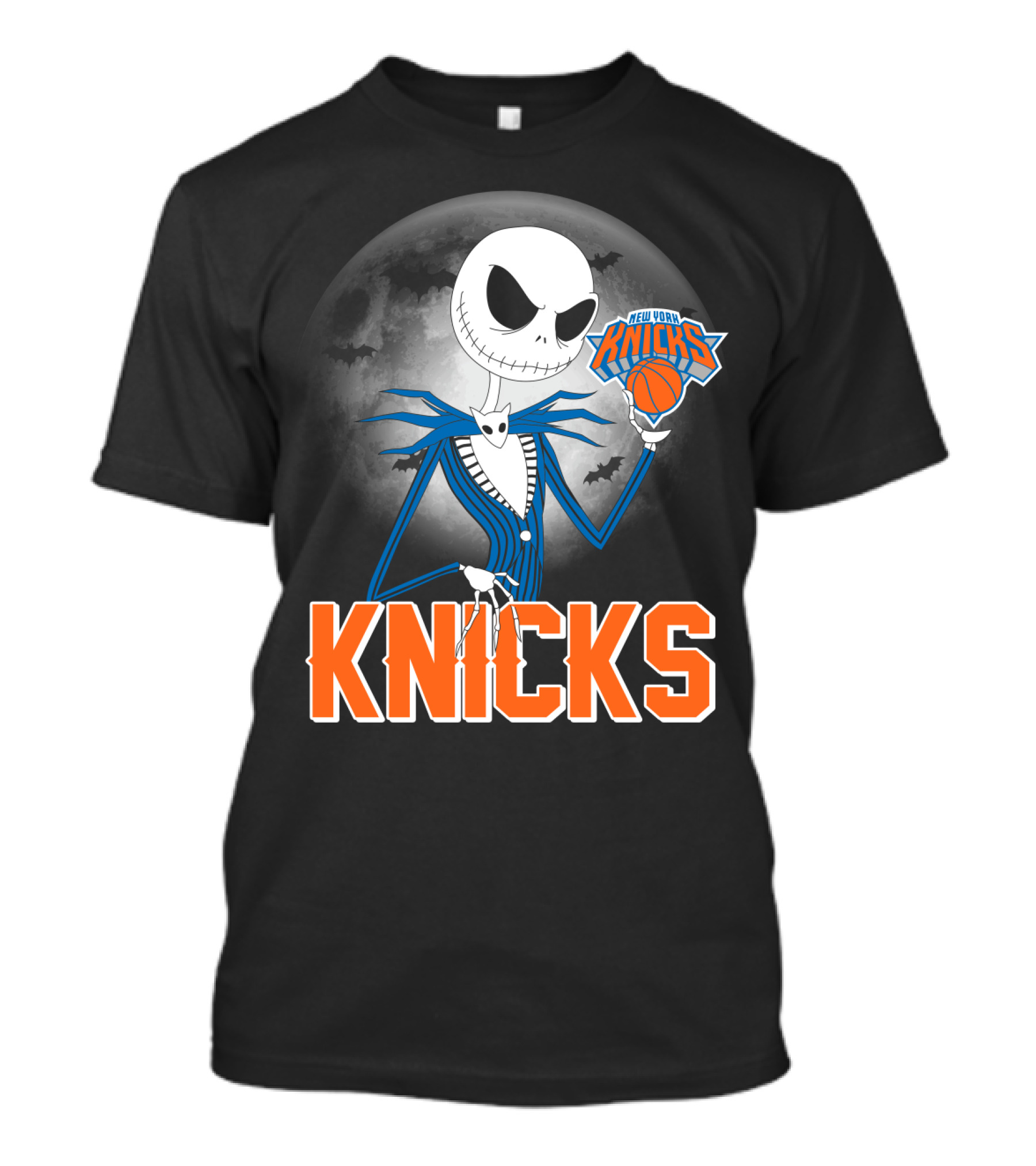 Jack Skellington New York Knicks Halloween Basketball Moon Scene T-Shirt