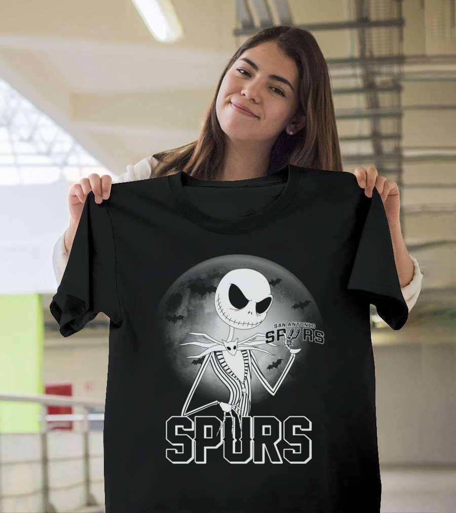 Jack Skellington San Antonio Spurs Halloween Moon Bats T-Shirt