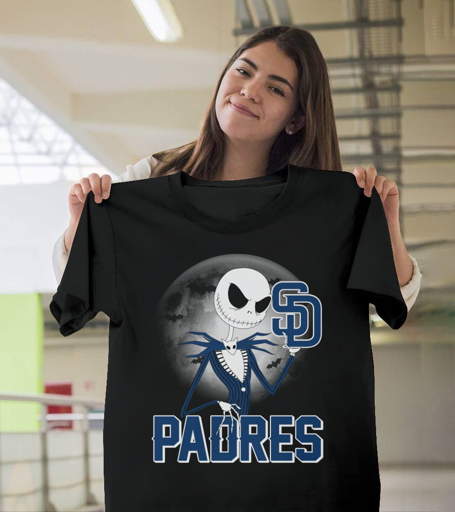 Jack Skellington San Diego Padres Halloween Moon Background T-Shirt