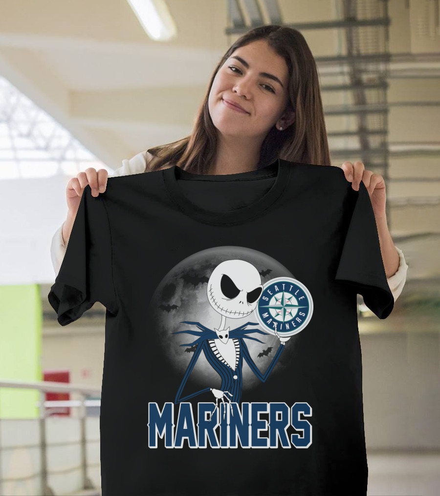 Seattle Mariners Jack Skellington Halloween Moon T-Shirt