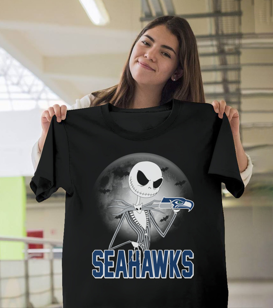 Jack Skellington Seattle Seahawks Halloween Moon T-Shirt
