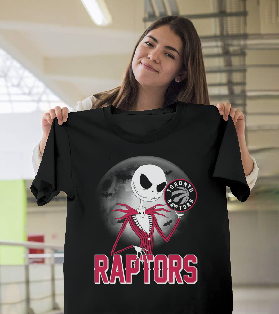 Jack Skellington Raptors Halloween Toronto Raptors Basketball Moon Bats T-Shirt