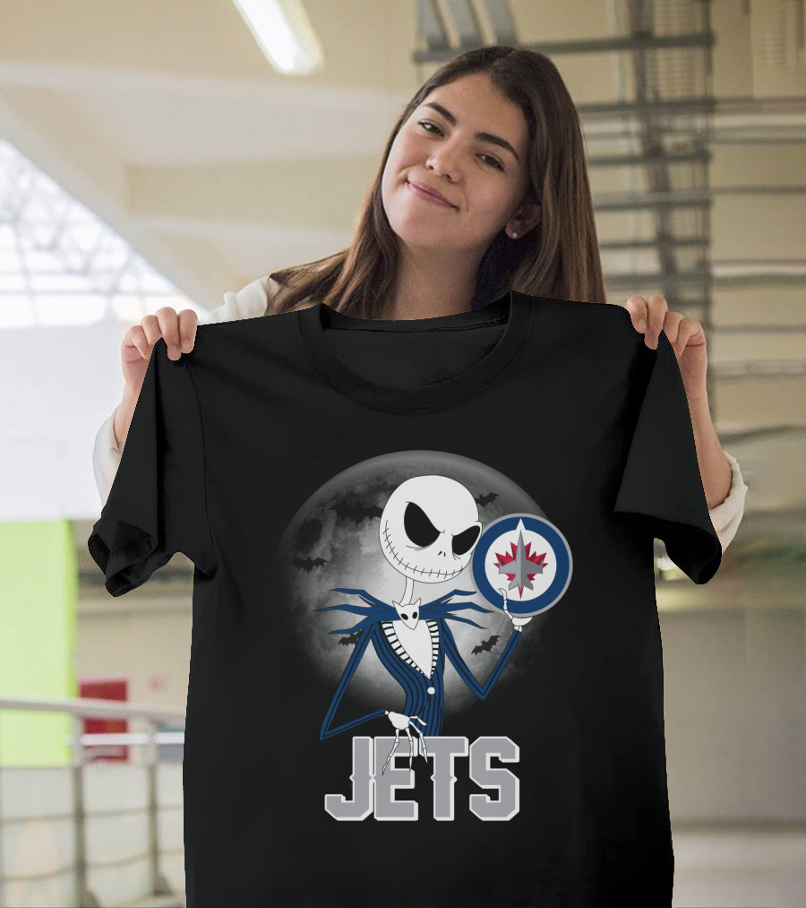 Jack Skellington Halloween Winnipeg Jets Moon Background with NHL T-Shirt