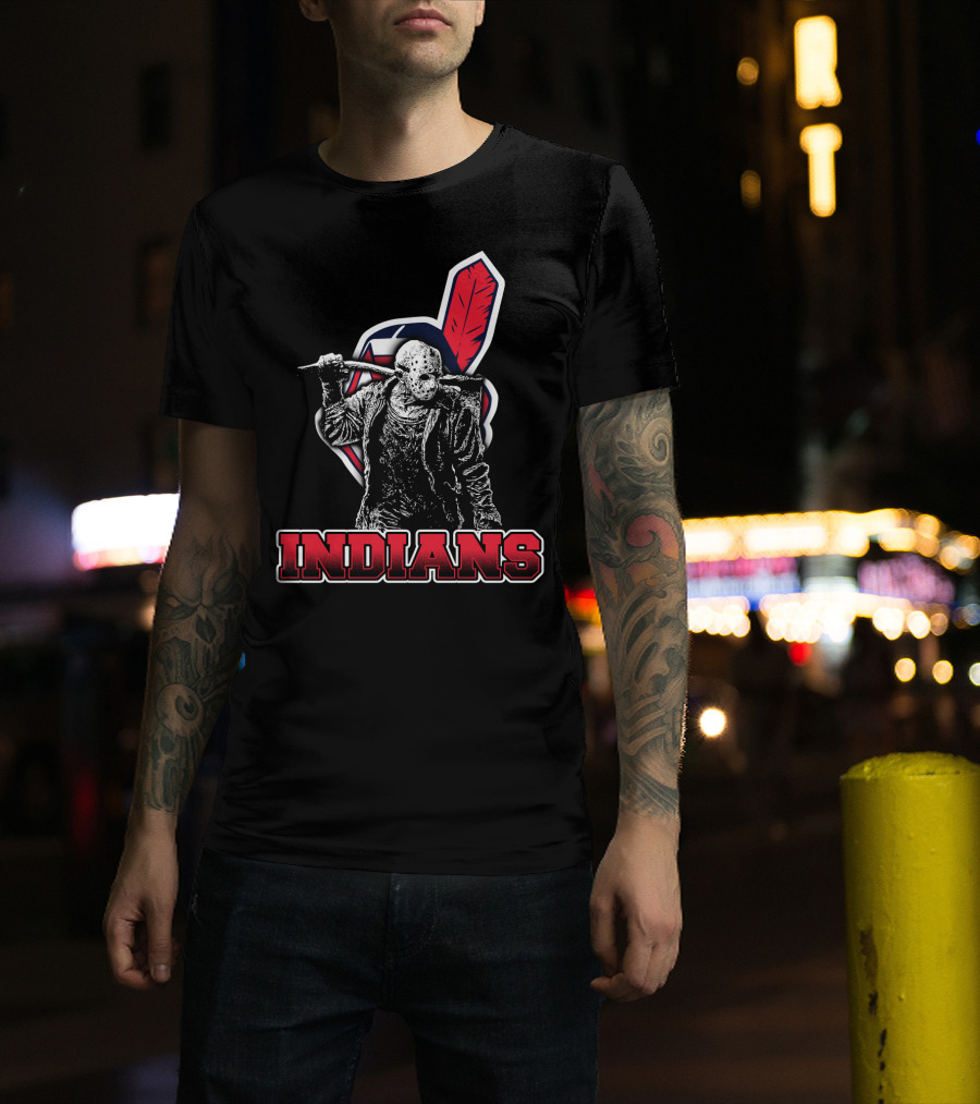 Jason Voorhees With Indians Logo And Cleaver T-Shirt