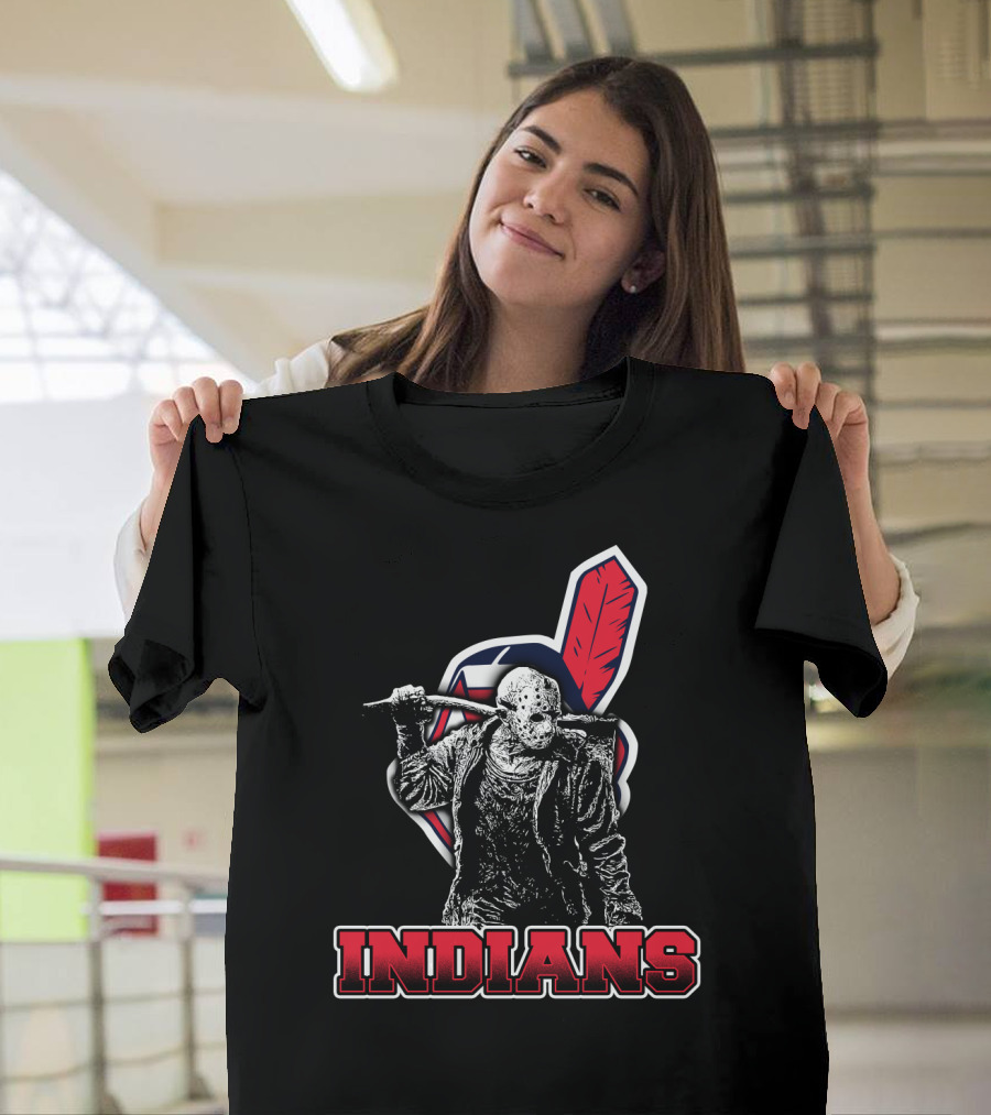 Jason Voorhees With Indians Logo And Cleaver T-Shirt