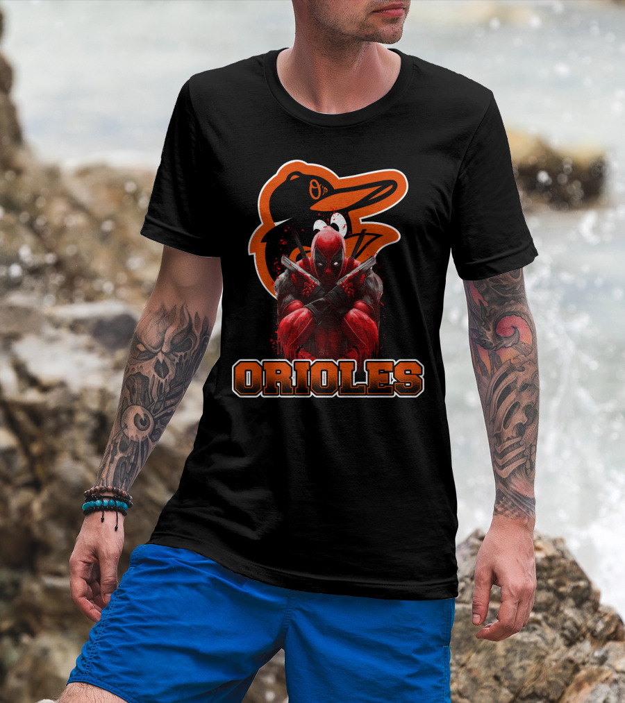 Baltimore Orioles Deadpool Mashup Orioles Logo & Character Crossover T-Shirt