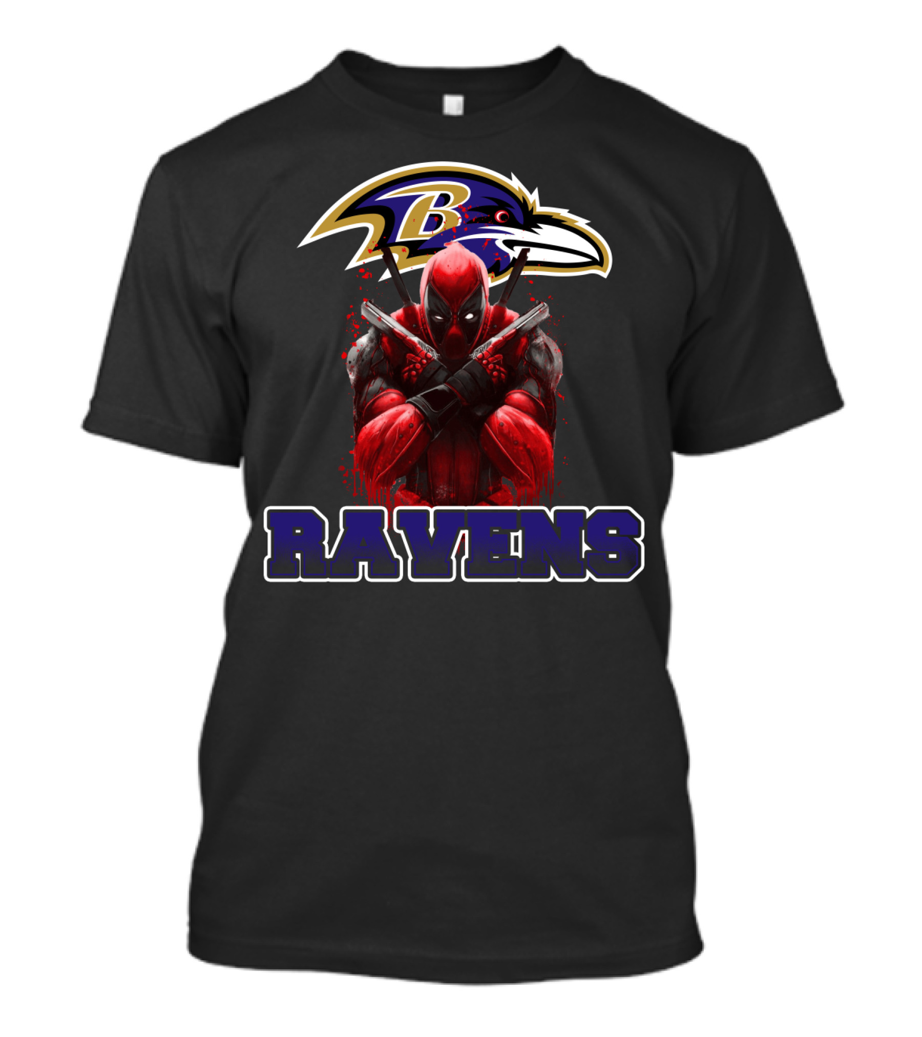 Baltimore Ravens Deadpool Crossed Swords Fan Combo T-Shirt