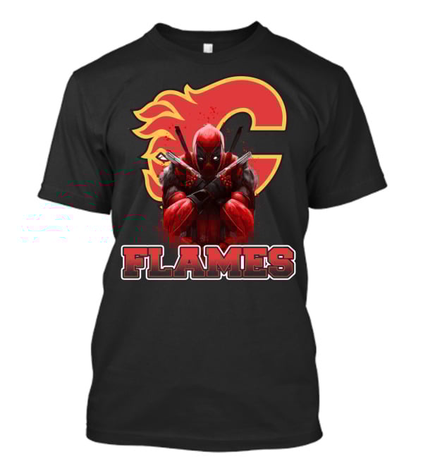 Deadpool Calgary Flames Crossover Fan Tribute T-Shirt