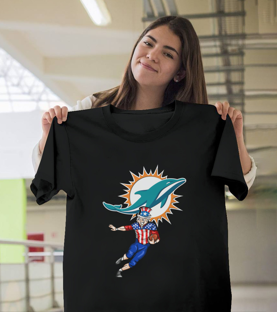 4Th July Uncle Sam Miami Dolphins Patriotic Football T-Shirt