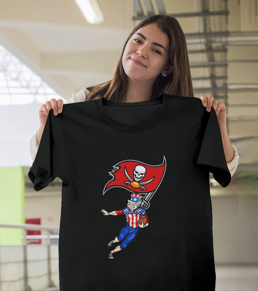 Patriotic Uncle Sam Football With Tampa Bay Buccaneers Flag 4Th Of July T-Shirt