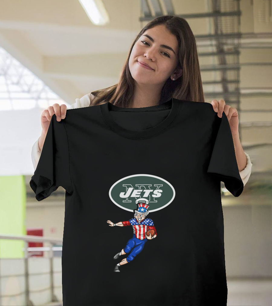 New York Jets Uncle Sam Football 4Th July Usa Flag Theme T-Shirt