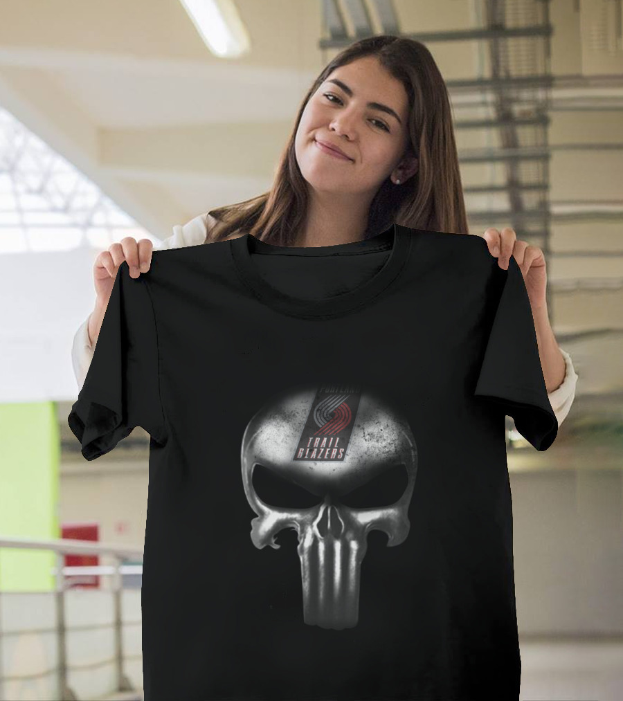 Portland Trail Blazers Fans Punisher Skull T-Shirt