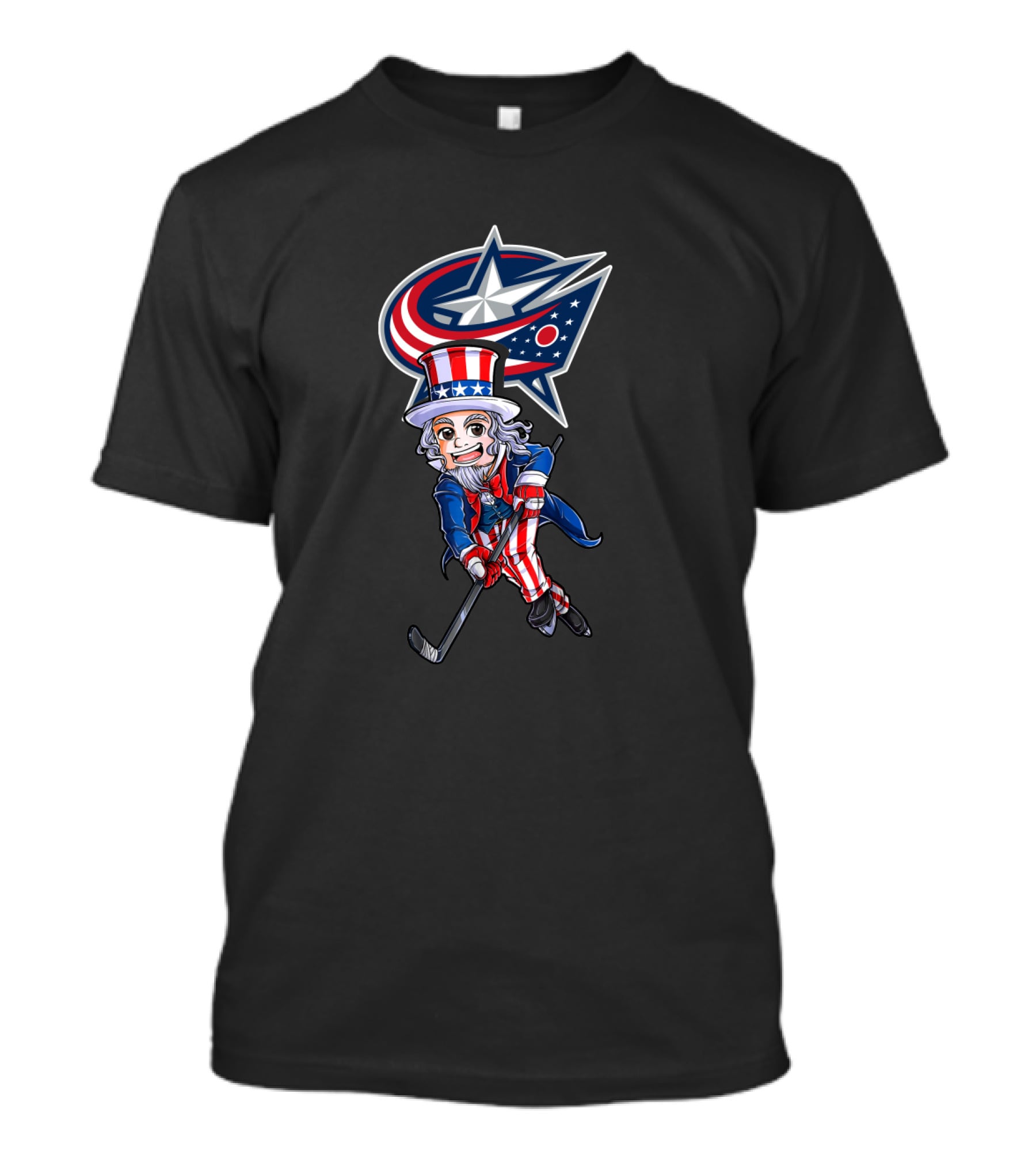 Uncle Sam Playing Hockey With Columbus Blue Jackets For 4Th Of July T-Shirt