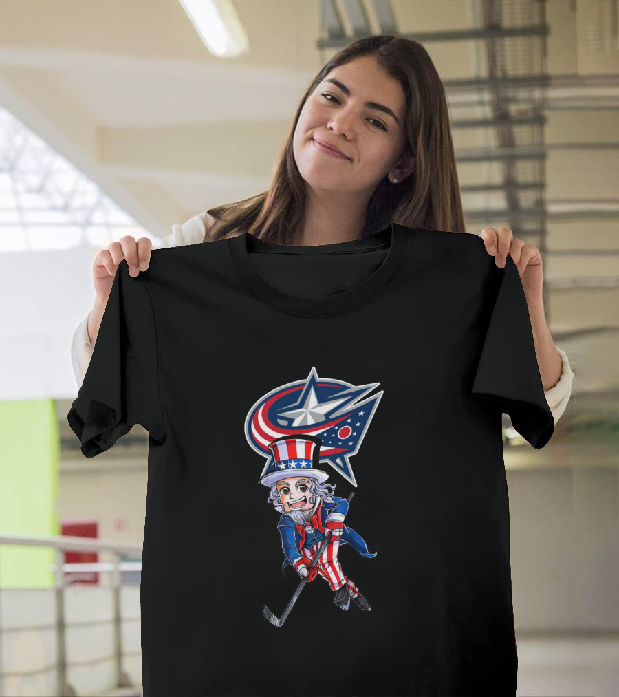 Uncle Sam Playing Hockey With Columbus Blue Jackets For 4Th Of July T-Shirt