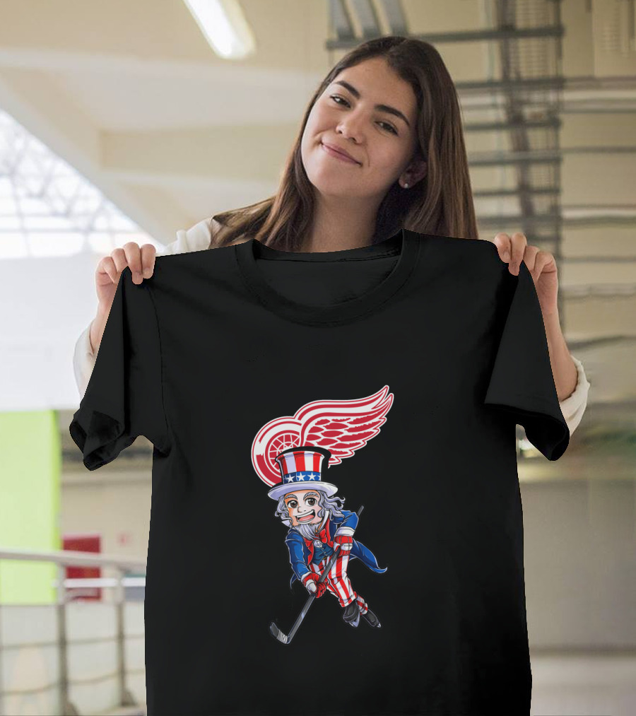 Uncle Sam Hockey With Detroit Red Wings Logo For 4Th Of July Celebration T-Shirt