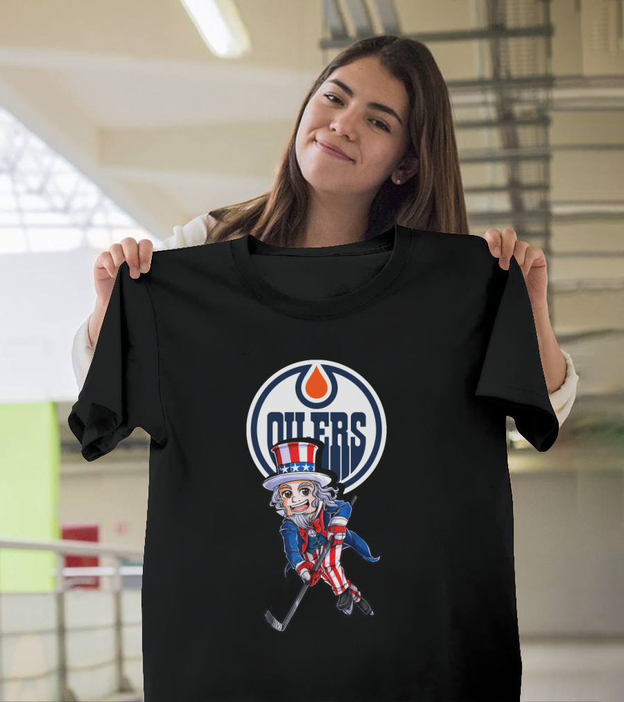 Uncle Sam Hockey Player Edmonton Oilers 4Th Of July T-Shirt