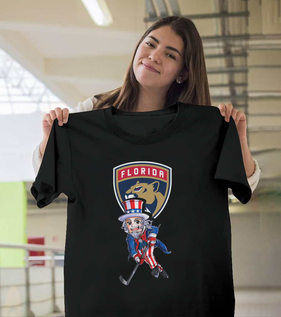 Uncle Sam Playing Hockey with Florida Panthers Logo 4th of July T-Shirt