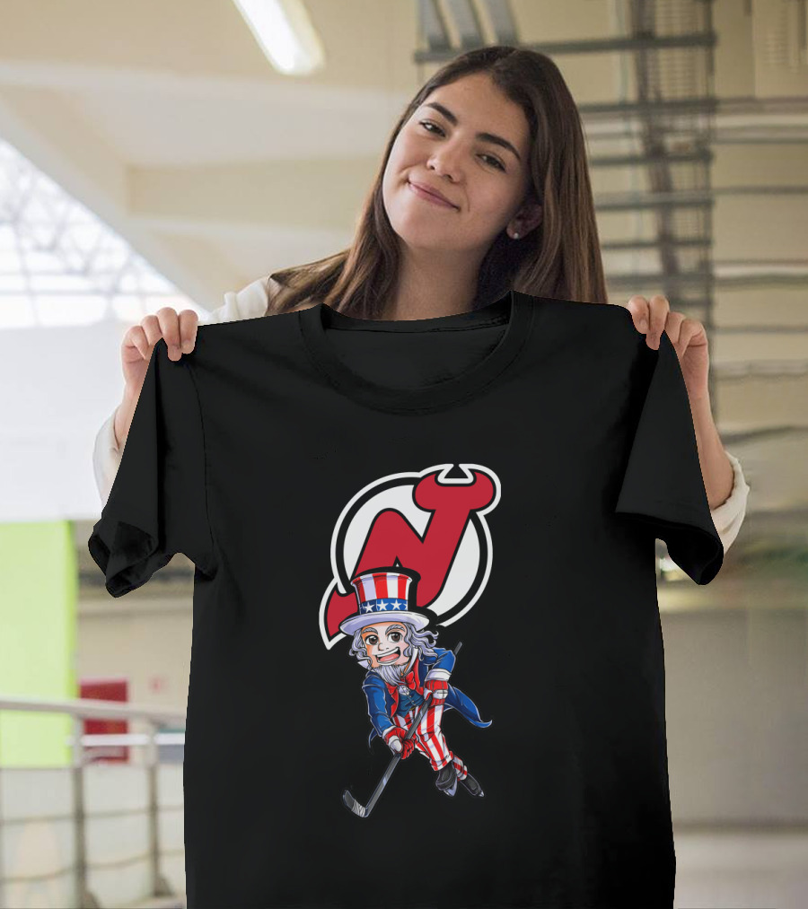 Uncle Sam Hockey Action With New Jersey Devils Independence Day T-Shirt