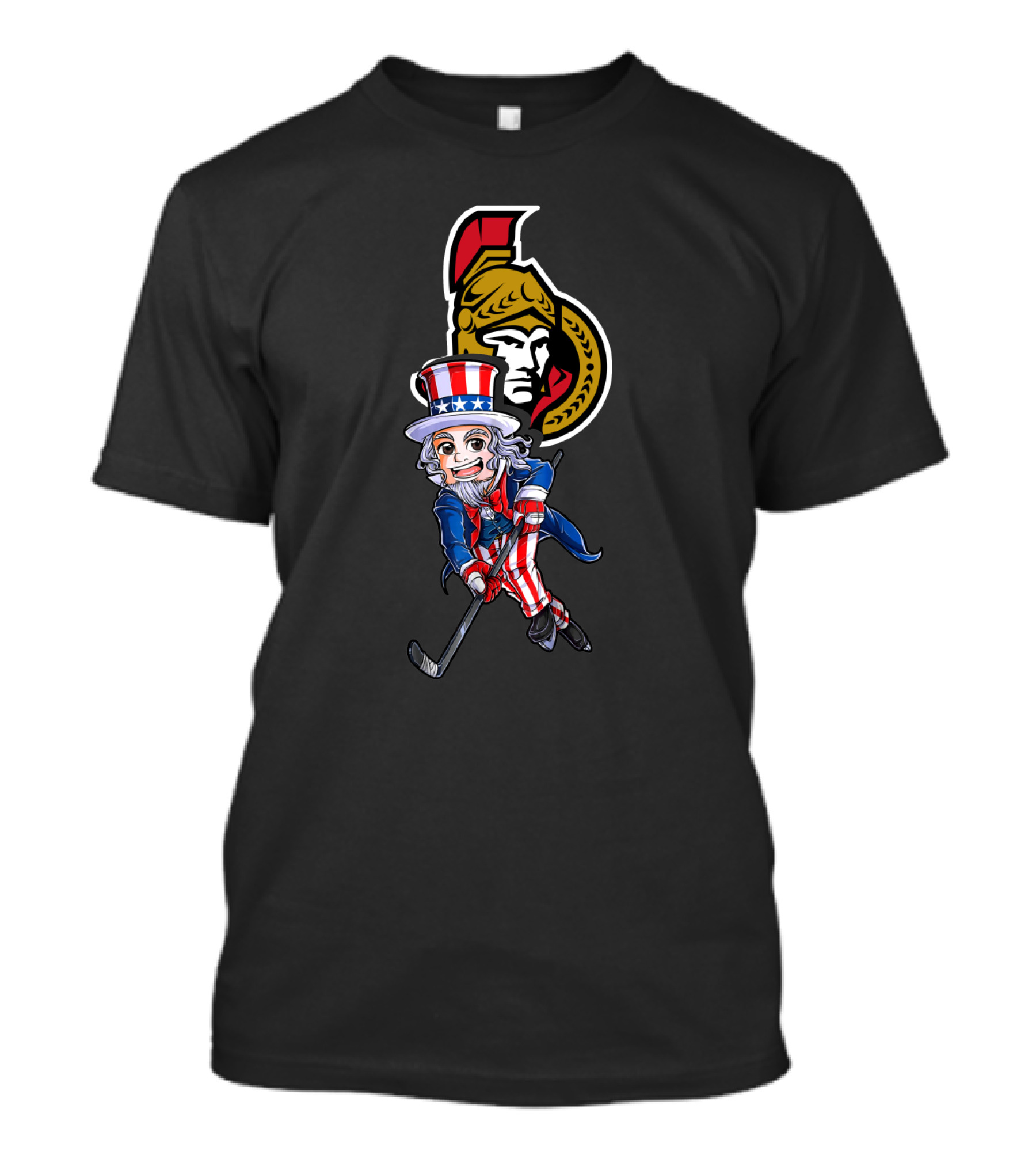 Uncle Sam Hockey With Ottawa Senators Emblem For 4Th Of July T-Shirt