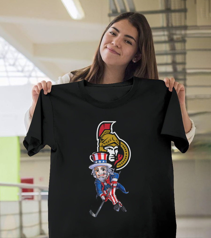 Uncle Sam Hockey With Ottawa Senators Emblem For 4Th Of July T-Shirt