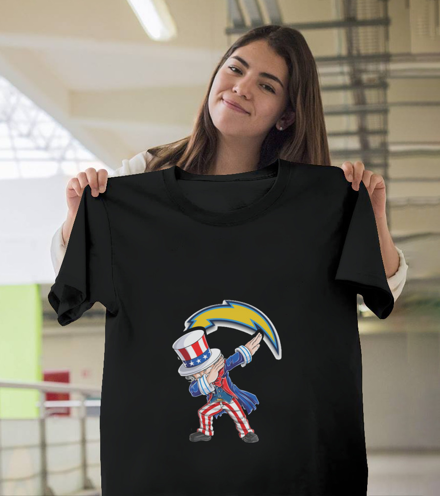 Uncle Sam Dabbing 4Th July Los Angeles Chargers Lightning Bolt Usa Red White Blue T-Shirt