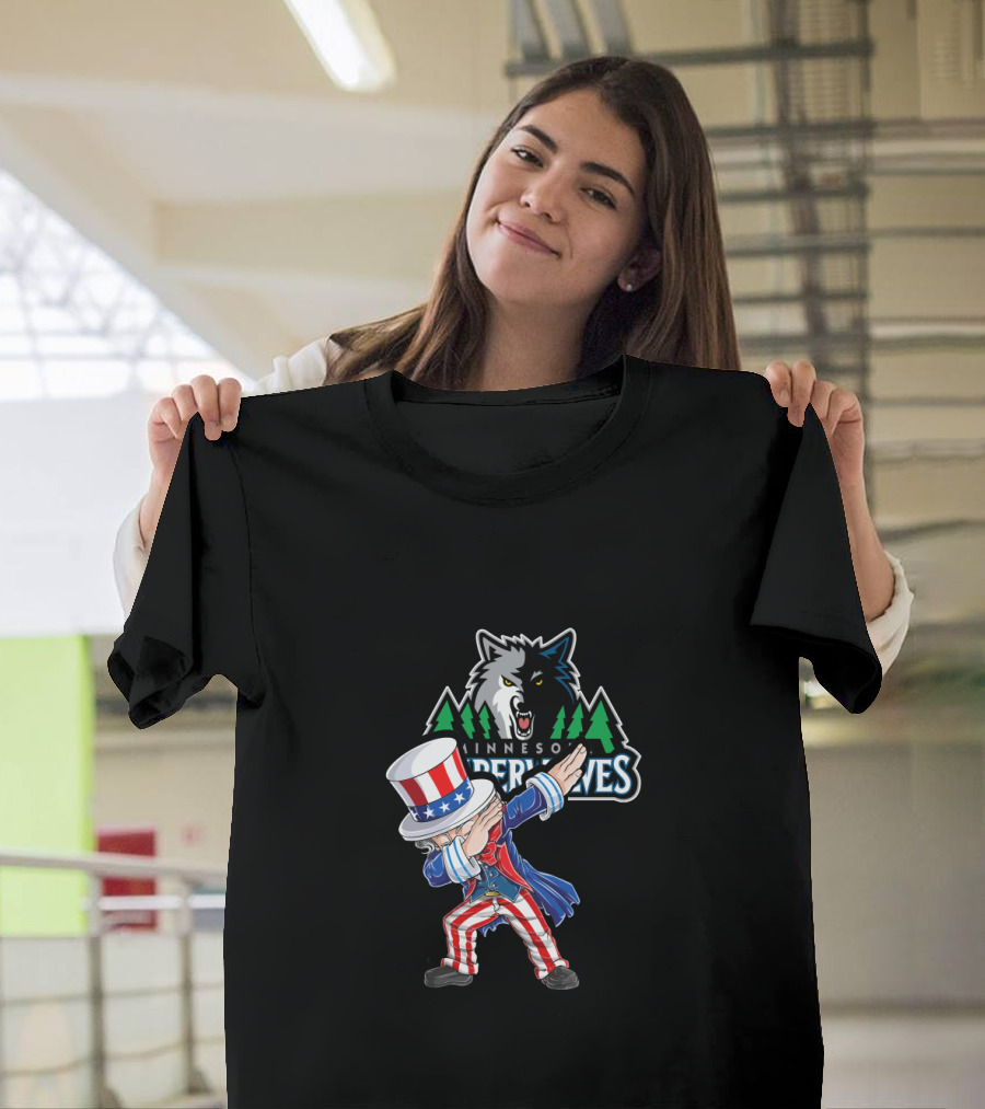 Uncle Sam Dabbing With Minnesota Timberwolves Logo Fourth Of July T-Shirt