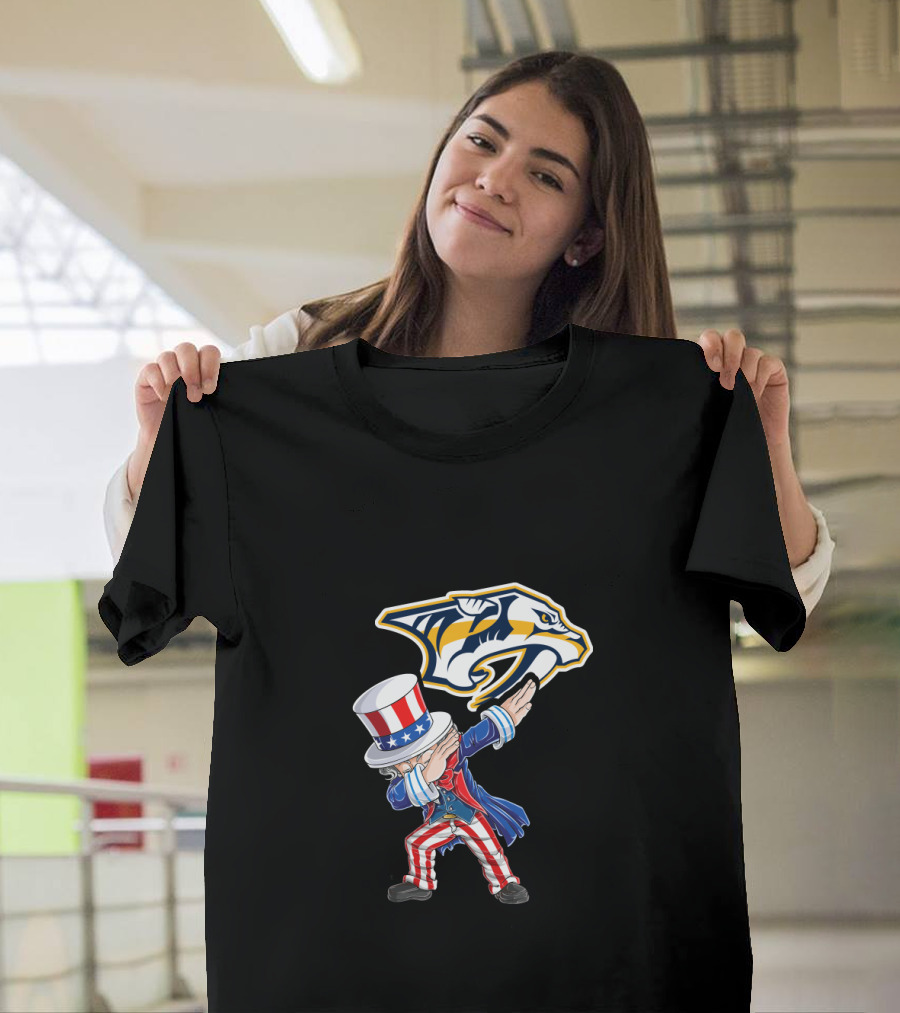 Uncle Sam Dabbing With Nashville Predators Logo 4Th July T-Shirt