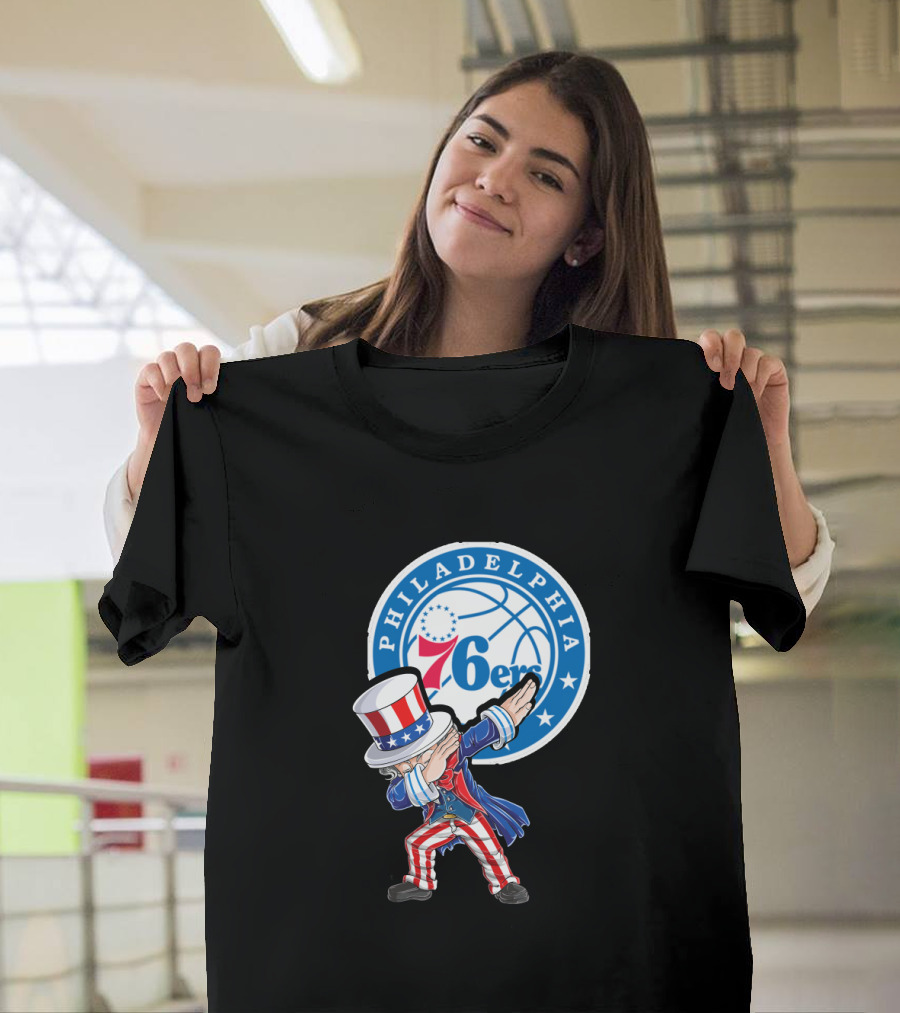 Philadelphia 76ers 4Th July Uncle Sam Dabbing Basketball Motif T-Shirt
