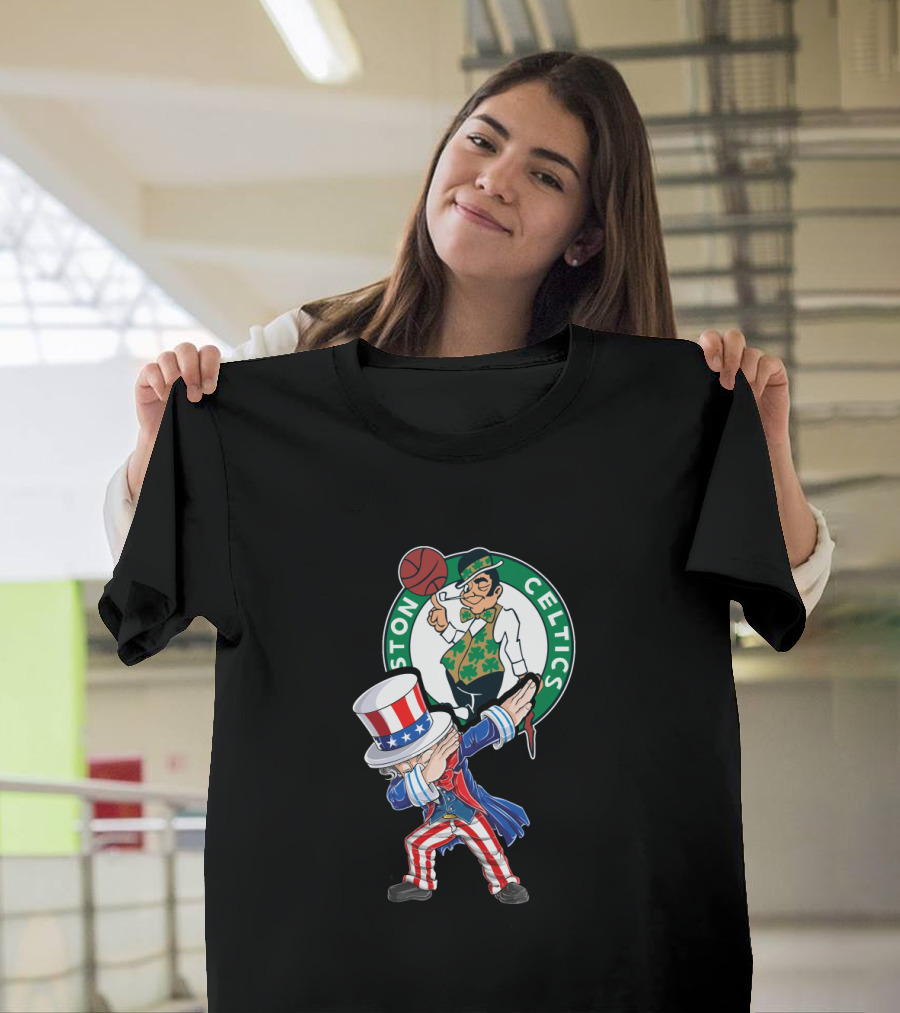 Uncle Sam Dabbing Boston Celtics 4Th Of July Fans T-Shirt