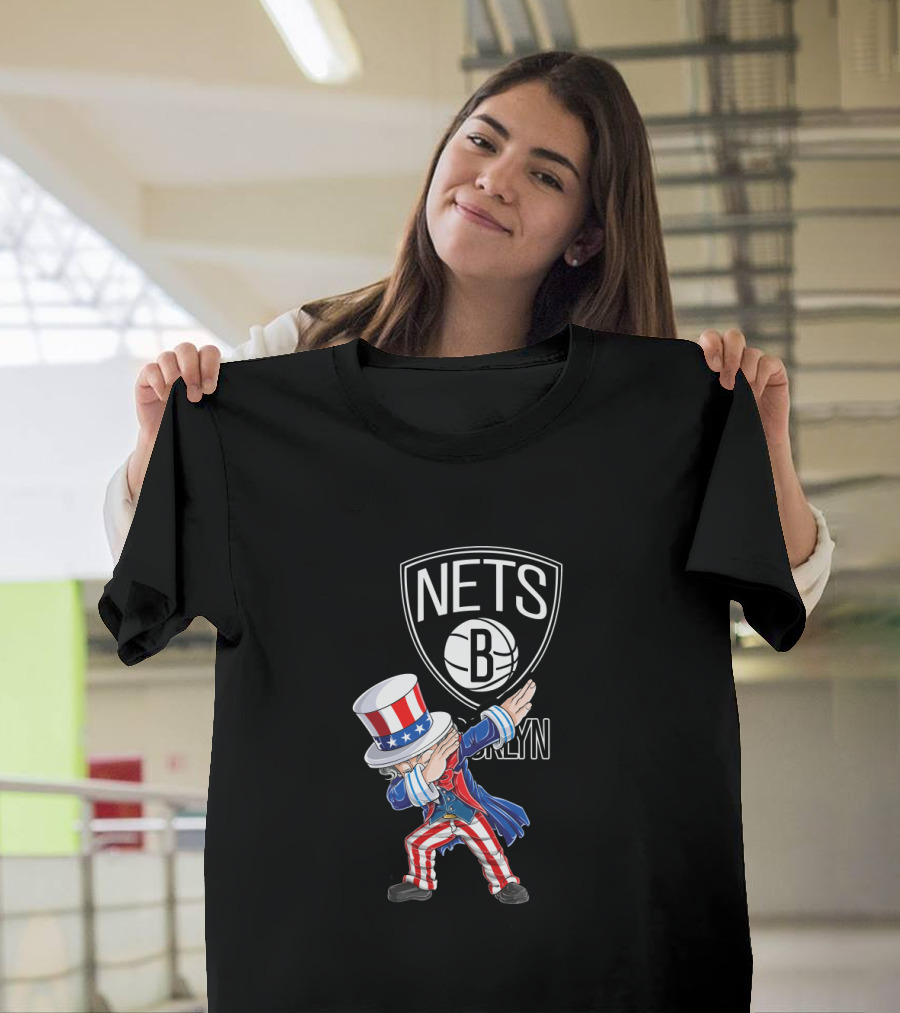 Uncle Sam Dabbing on Brooklyn Nets Logo for 4th of July Fans T-Shirt