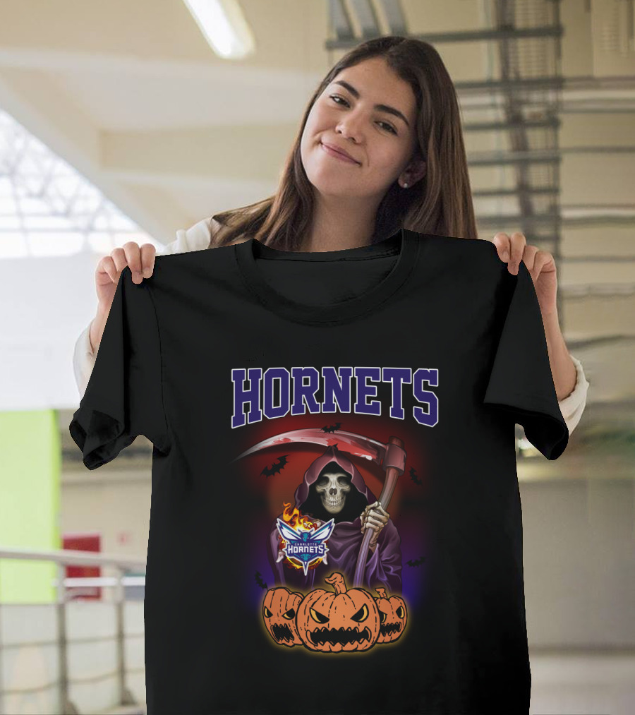Hornets Reaper With Scythe And Pumpkins Halloween T-Shirt