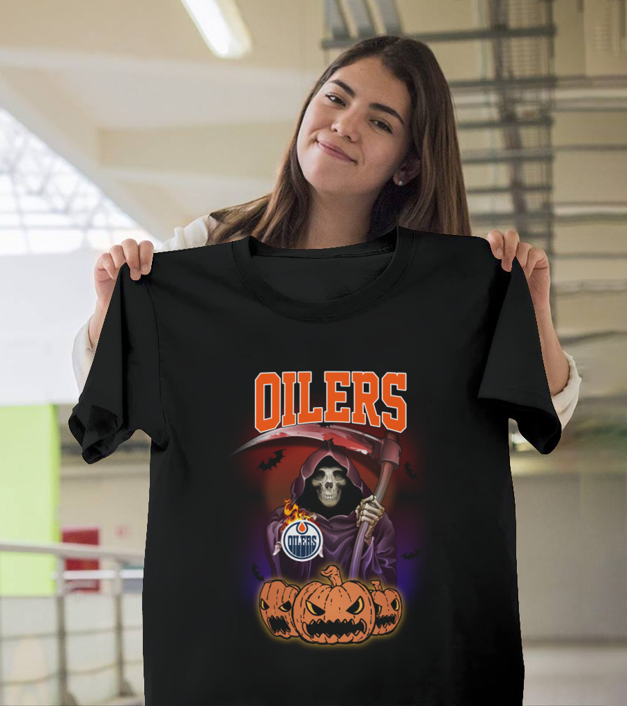 Oilers Reaper Scythe And Pumpkins Halloween T-Shirt
