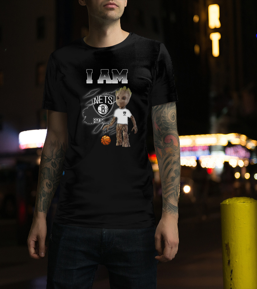I Am Groot Brooklyn Nets Fan With Basketball T-Shirt