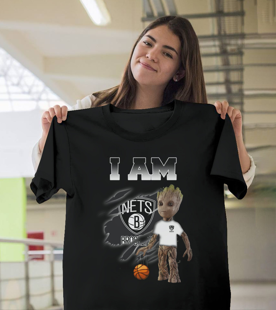 I Am Groot Brooklyn Nets Fan With Basketball T-Shirt
