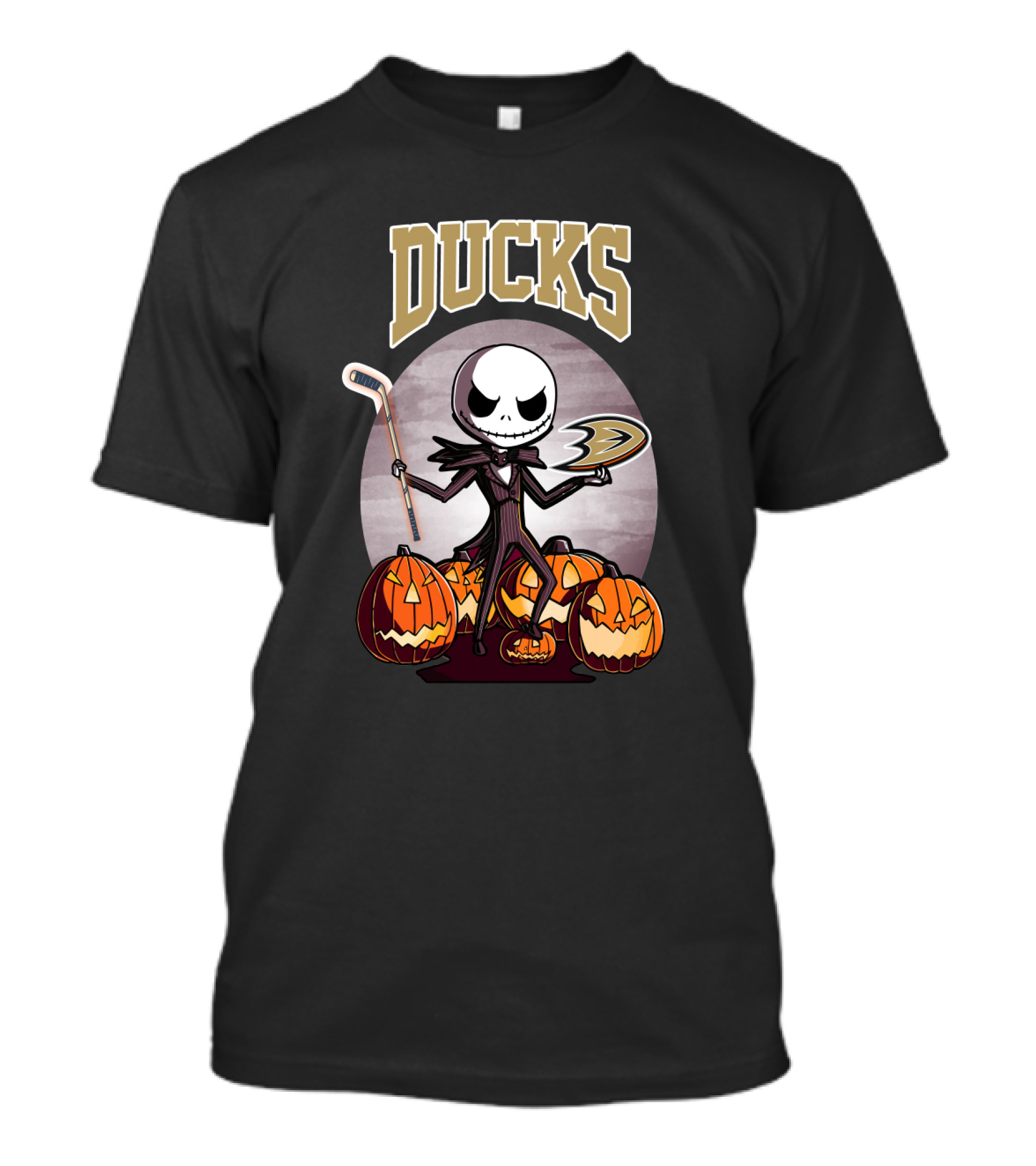 Jack Skellington Halloween Anaheim Ducks Hockey Pumpkins T-Shirt