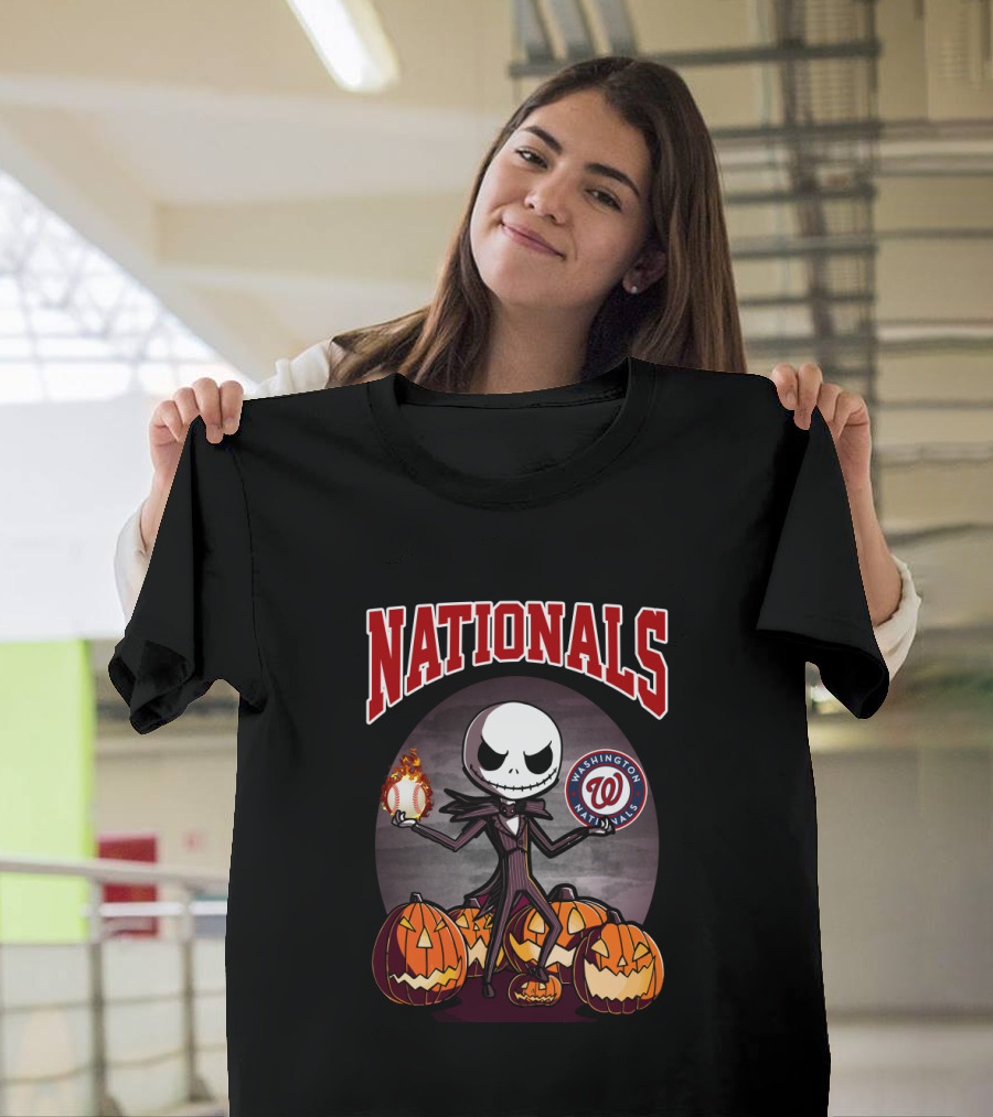 Washington Nationals Halloween Jack Skeleton Baseball Pumpkins T-Shirt