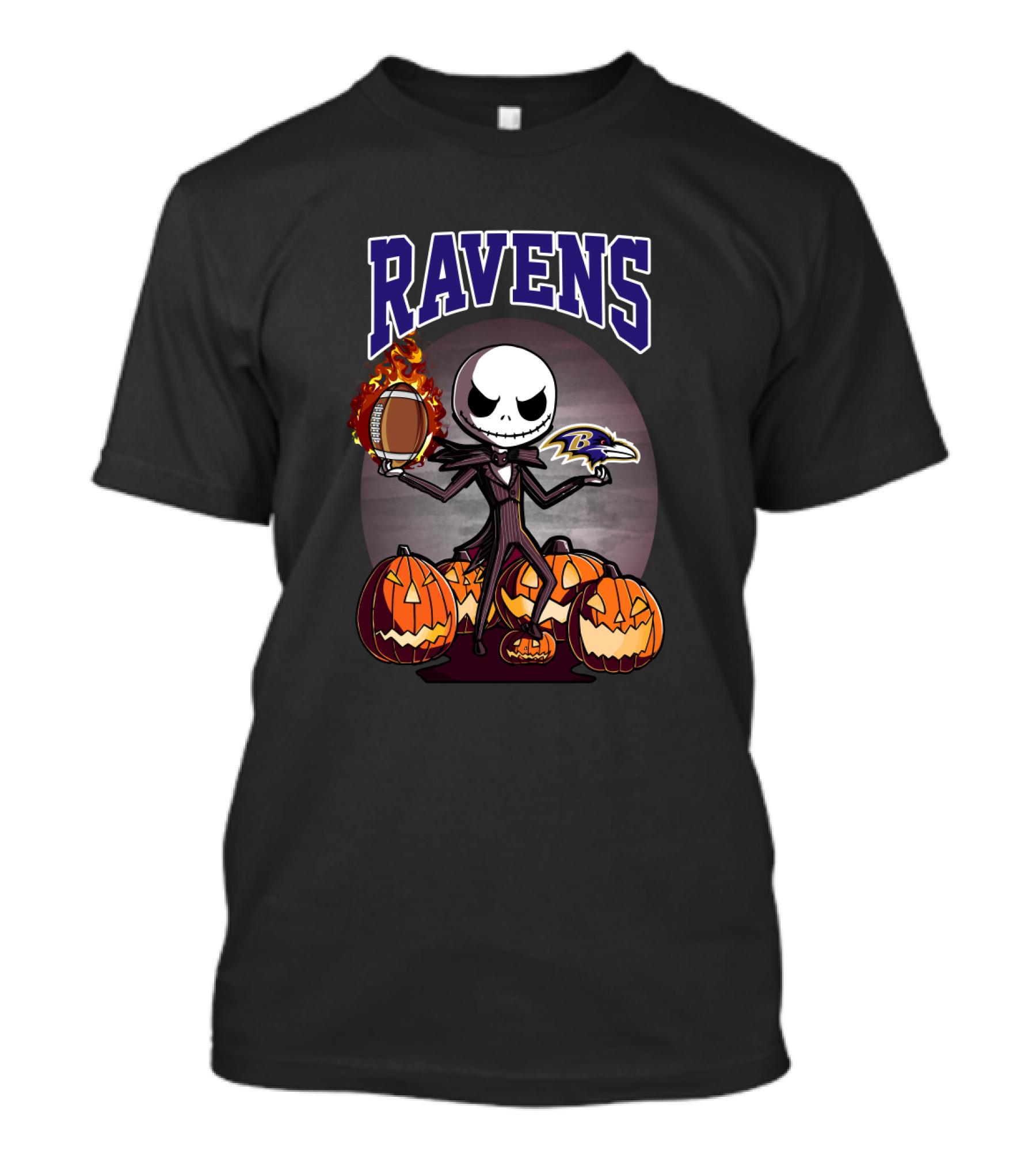 Jack Skellington Halloween Baltimore Ravens Pumpkin Football Ravens T-Shirt