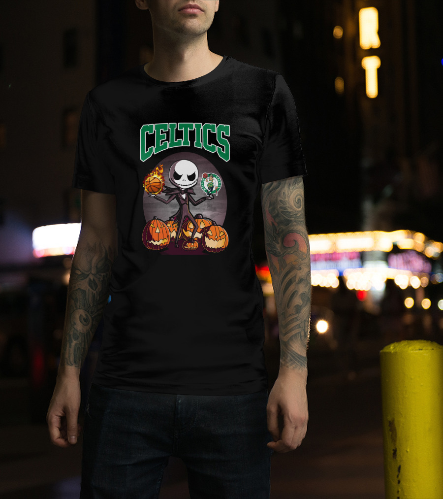 Celtics Halloween Jack Skellington Boston Basketball Pumpkins T-Shirt