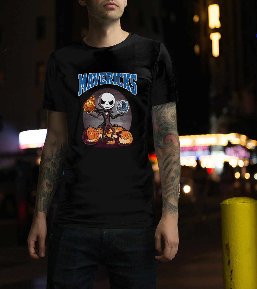 Mavericks Jack Skellington Halloween With Pumpkins And Basketball T-Shirt