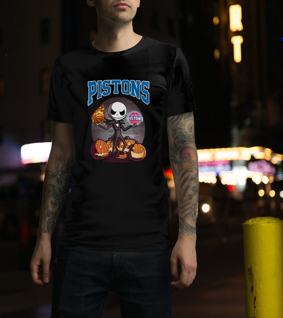 Pistons Jack Skellington Halloween Detroit Pistons Basketball Pumpkins T-Shirt
