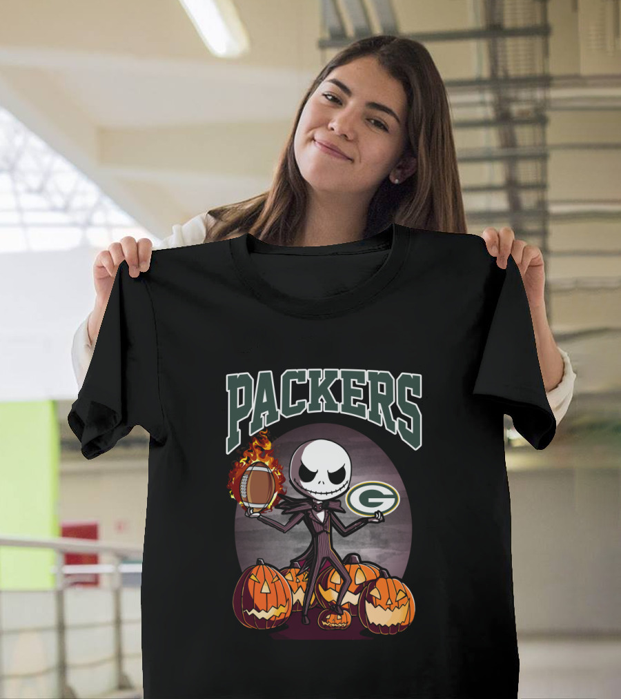 Packers Halloween Jack Skellington Green Bay Football Pumpkins T-Shirt