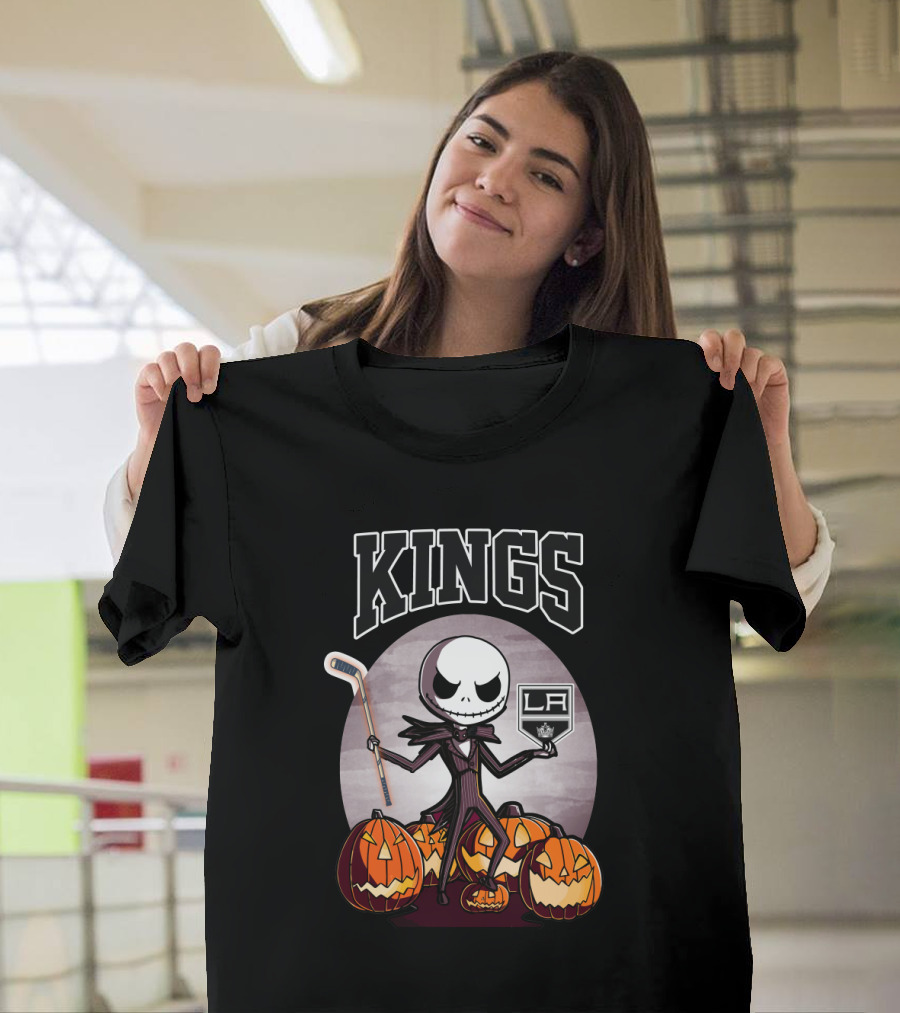 Jack Skellington Los Angeles Kings Hockey Halloween Pumpkins T-Shirt