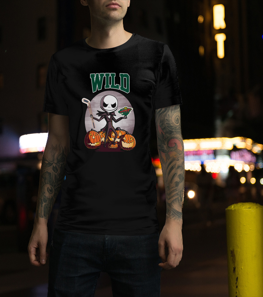 Jack Skellington Halloween Minnesota Wild Hockey Pumpkins T-Shirt