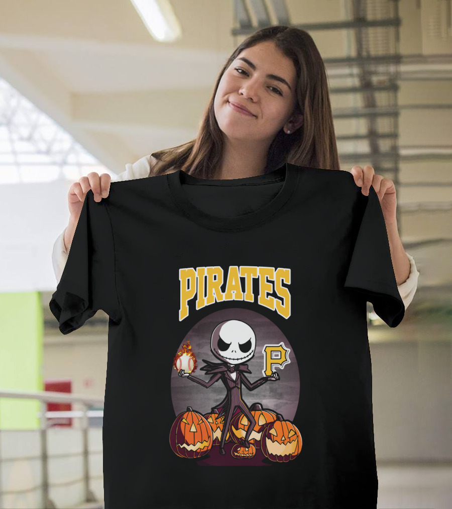 Pirates Jack Skellington Halloween Pittsburgh Baseball Pumpkins T-Shirt