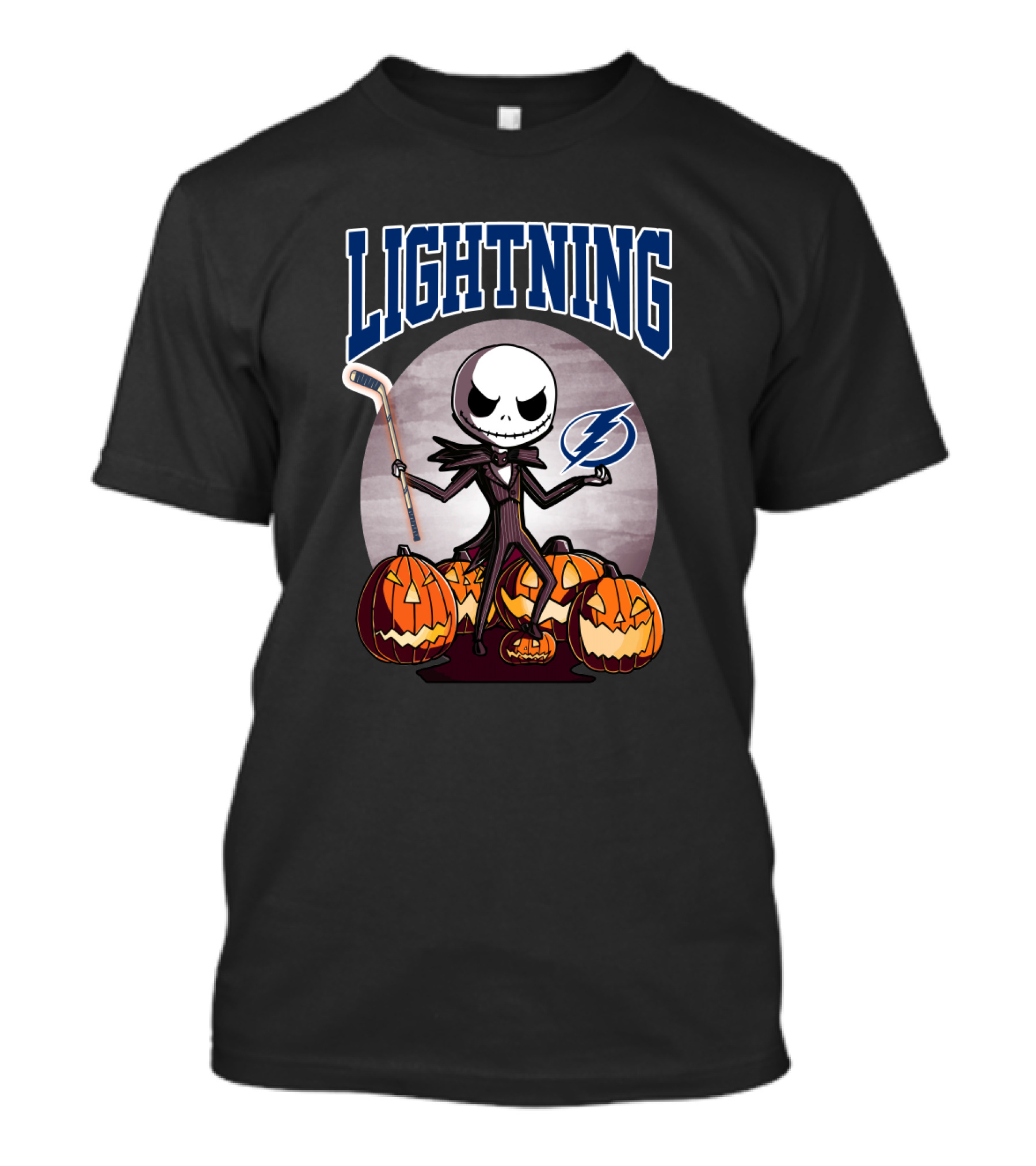 Jack Skellington Halloween Tampa Bay Lightning Hockey And Pumpkins T-Shirt