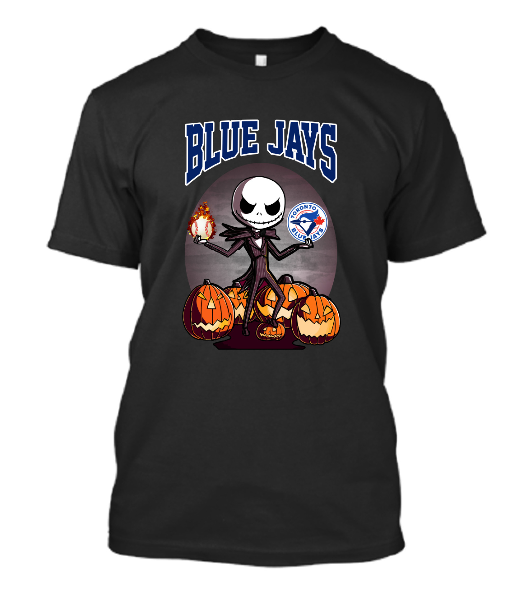 Jack Skellington Toronto Blue Jays Halloween With Pumpkins And Baseball T-Shirt