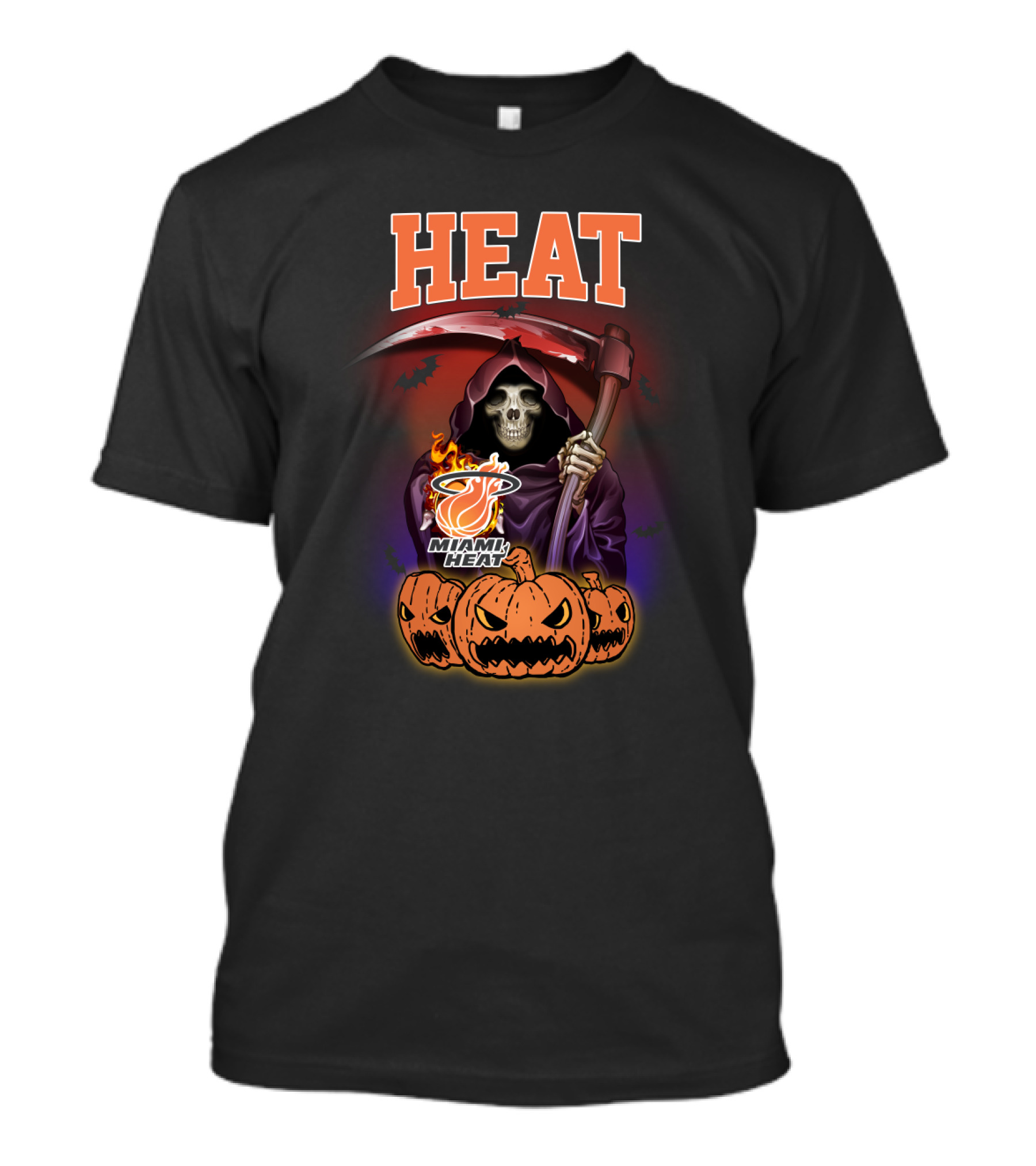 Miami Heat Reaper Halloween Theme With Pumpkins And Grim Scythe T-Shirt