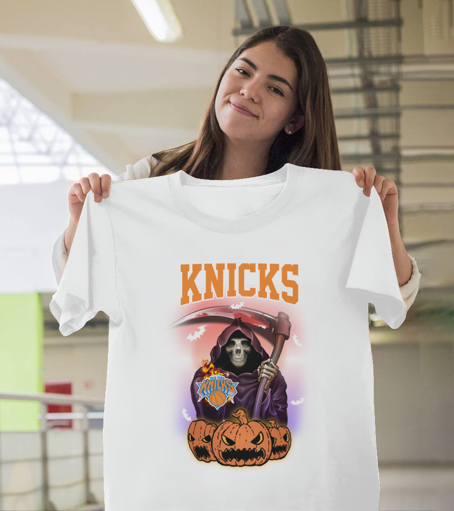 Knicks Grim Reaper Halloween Pumpkins New York Basketball T-Shirt
